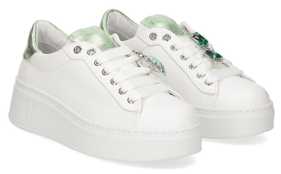 GIO + PIA302A SCARPE DONNA LACCI STRINGHE PELLE COMBI  VERDINO