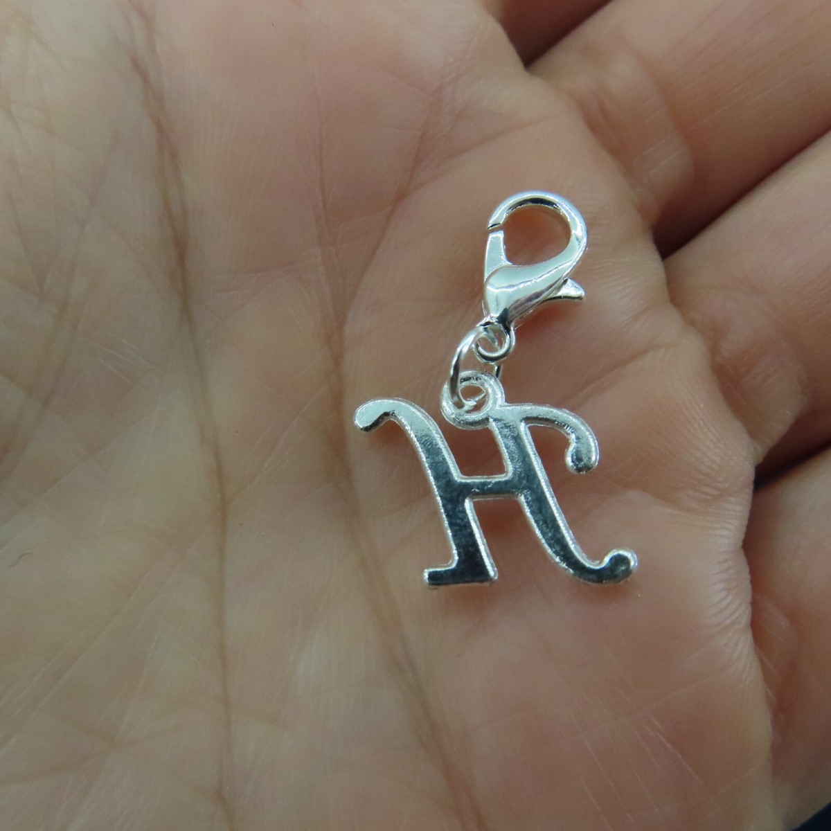 Initial CURSIVE LETTER H Charm Zipper Pull Keychain Add On Clip