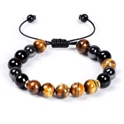 Men 8mm Tiger Eye Matte Onyx Beaded Bracelet Energy Healings Adjustable Bracelet