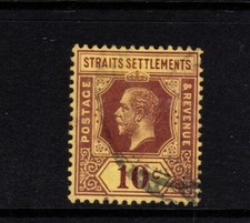 STRAITS SETTLEMENTS GEORGE V 10c PURPLE ON YELLOW Nice Used