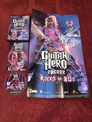Guitar Hero Encore Rocks the 80s Sony PlayStation 2 PS2 CIB COMPLETE+Poster-READ