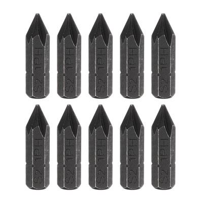 10pcs PH1 Magnetic Phillips Screwdriver Bit 5/16'' Hex Shank 32mm Length S2 Black