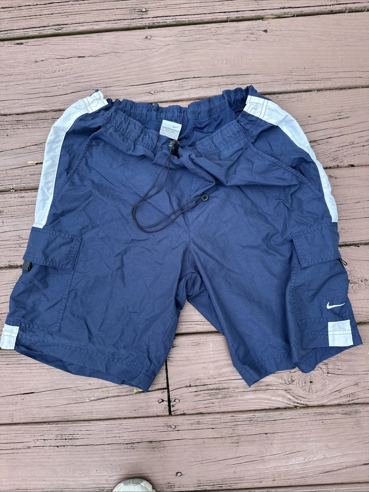 Nike Cargo Utility Shorts Men’s Large Navy White Mesh Lined Ripstop READ