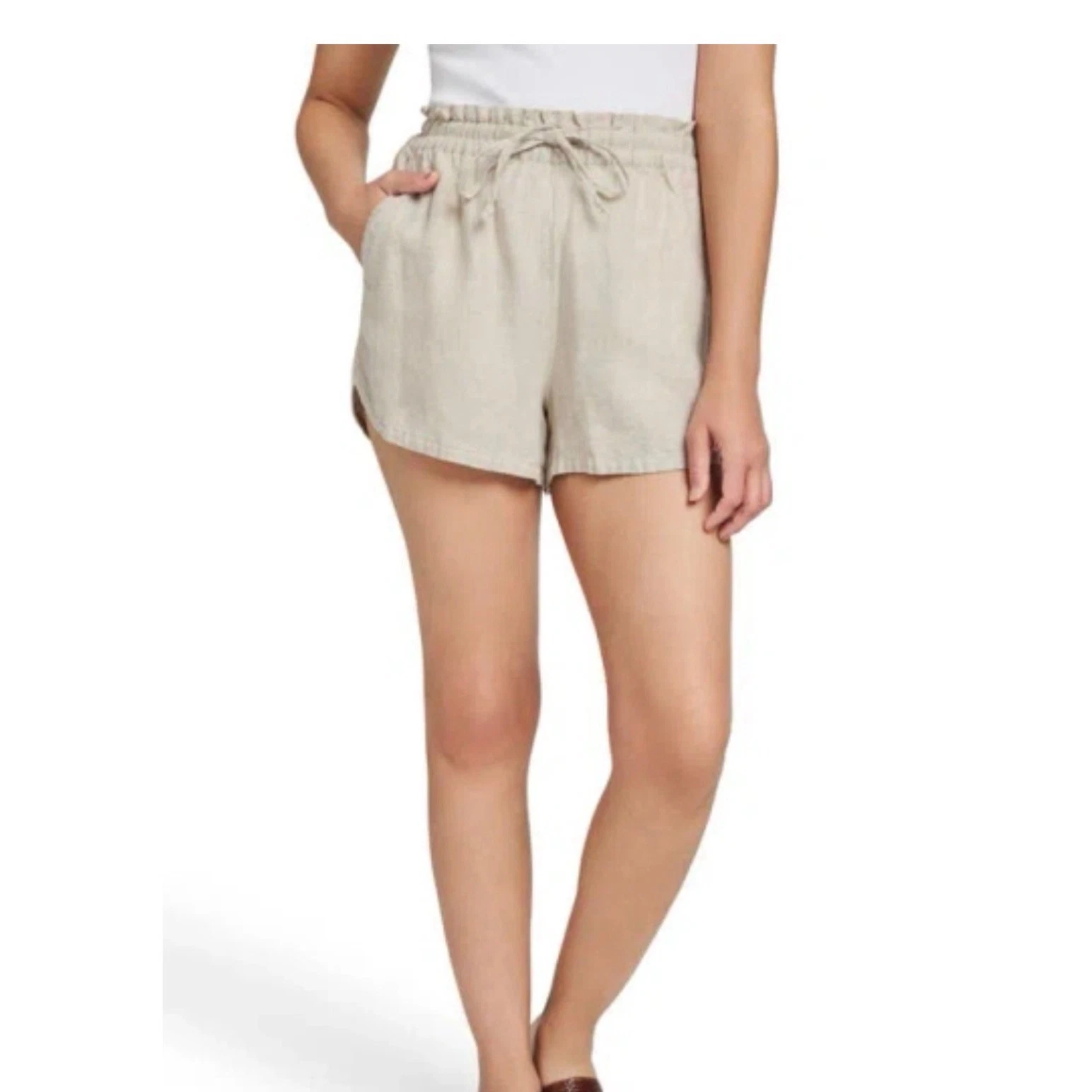 FAHERTY Laguna Linen Drawstring Shorts Oatmeal Beige XS Beachy Summer Resort