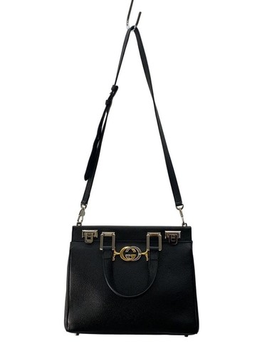 GUCCI Handbag Small Top Handle Bag Zumi Leather Black Used