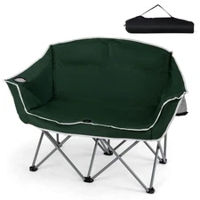 Double Duo Camping Chair w/Armrests Cup Holders Carry Bag Heavy Duty Lawn Chair