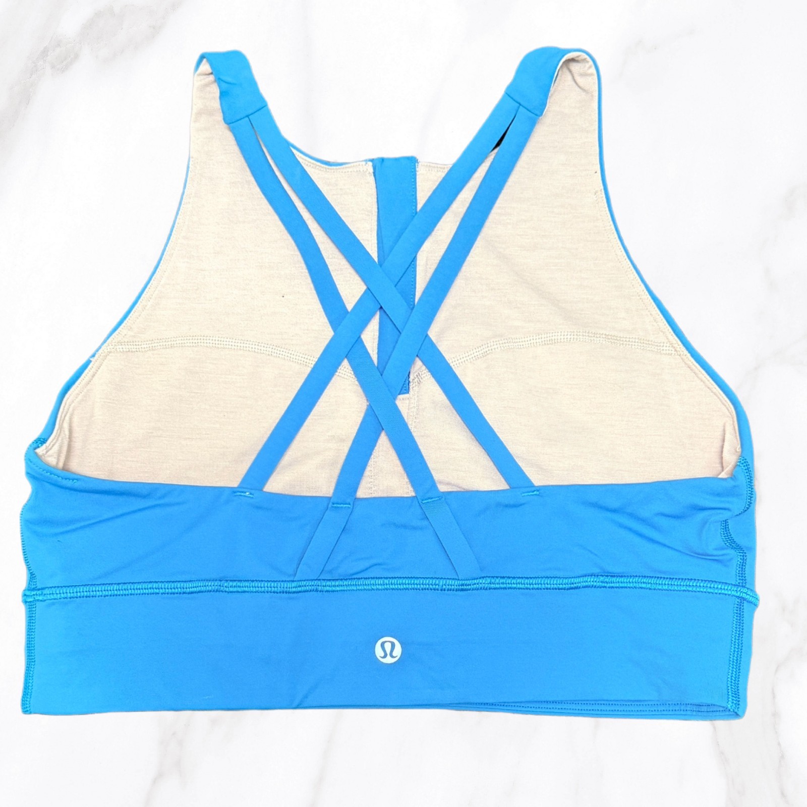 Lululemon Women's Poolside Blue High Neck Energy Longline Bra, Size 10 image 3