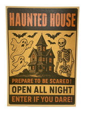 Halloween Poster - Vintage Style Spooky Haunted House Skeleton Wall Art Print