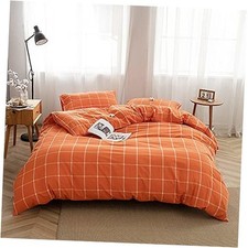 Bedding Duvet Cover Set 3 Pieces 100 Washed Cotton Duvet King Orange Grid