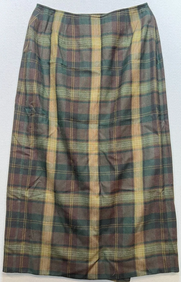 Falda midi envolvente con flecos de lana Jones New York para mujer frente plano talla 12 a cuadros múltiples Foto 2 de 4