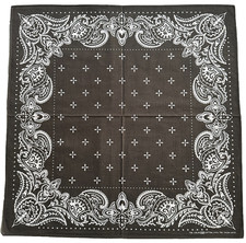 VTG Bandana Dark Gray Cotton Geometric Floral Paisley Flourish Handkerchief 20"