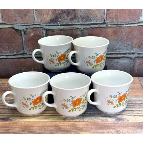 1978 Vintage Corning Ware Corelle Wildflowers Coffee Tea Cups Mugs Set Of 5 MCM
