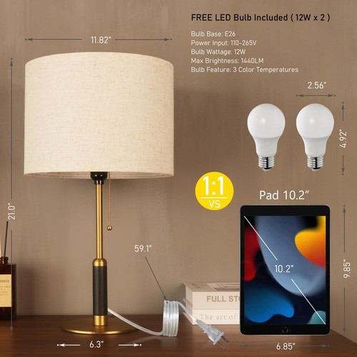 21" Set of 2 Modern Table Lamp Bedside Lamps for Bedroom Living Room Nightsta... - Picture 2 of 9