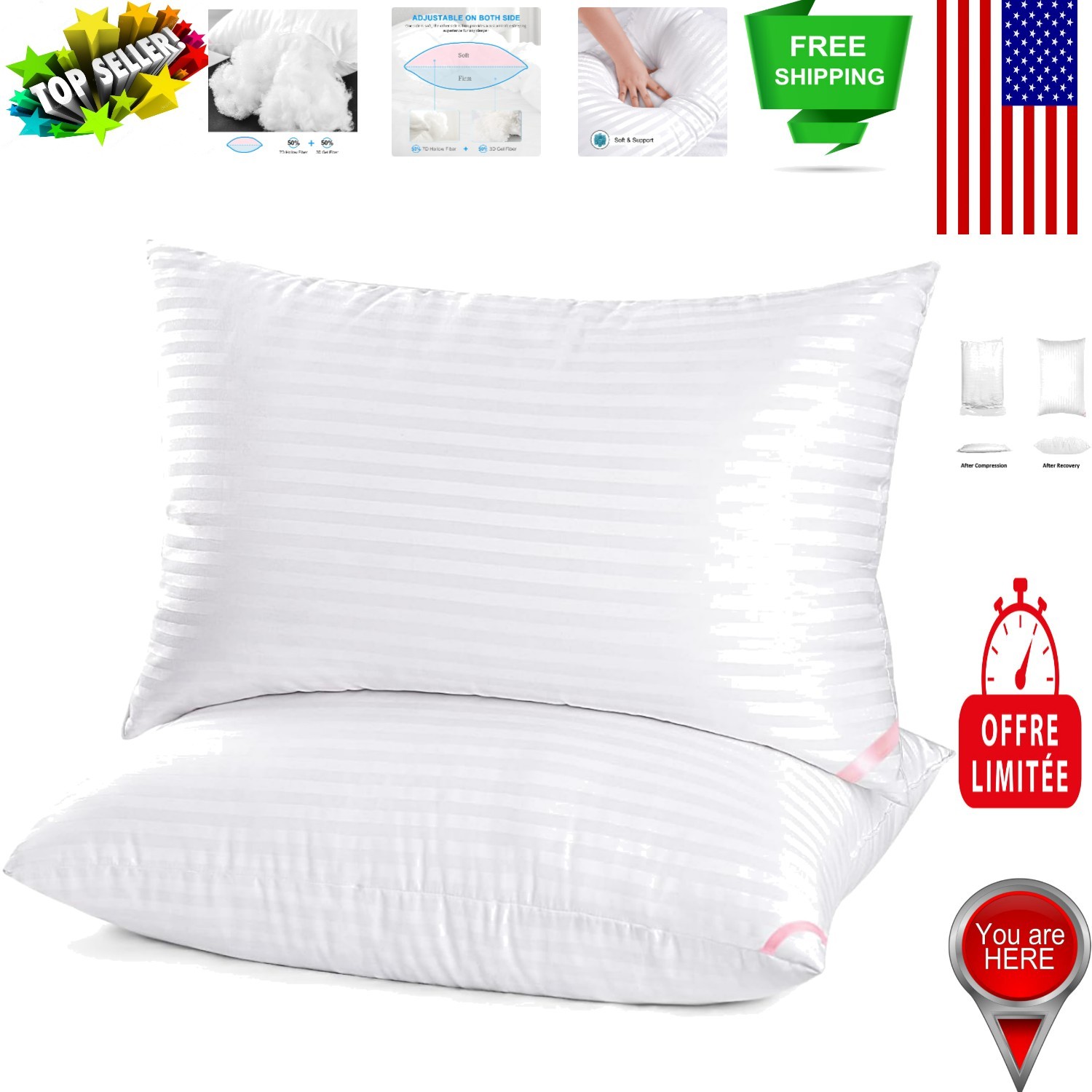 Breathable Microfiber Bed Pillows 20x30 - Ideal for Side and Back Sleepers