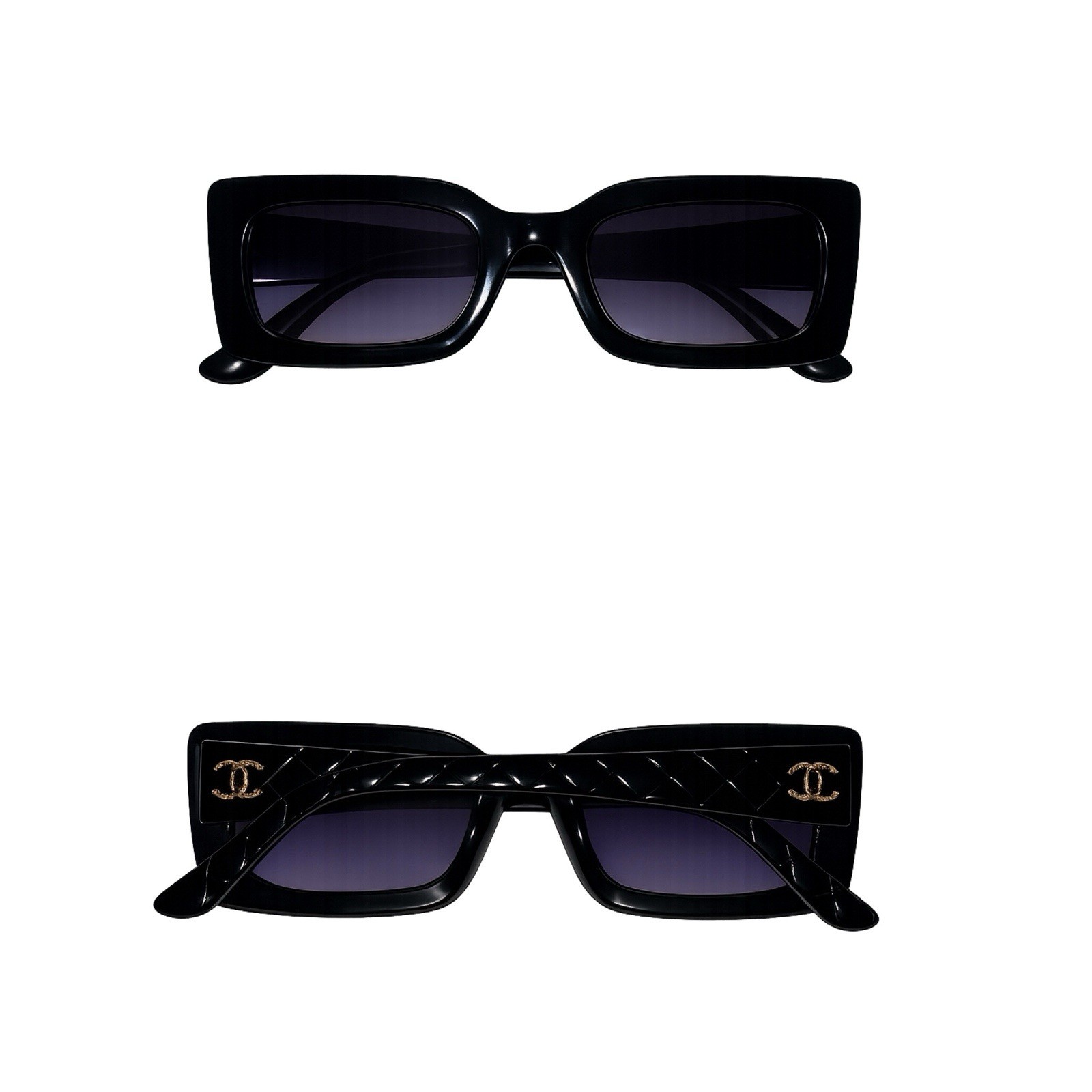 Black Thick Rectangular Rimmed Sunglasses With Go… - image 1