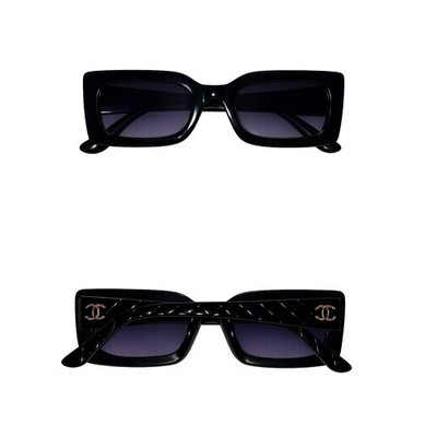 Black Thick Rectangular Rimmed Sunglasses With Gold Detail Women s