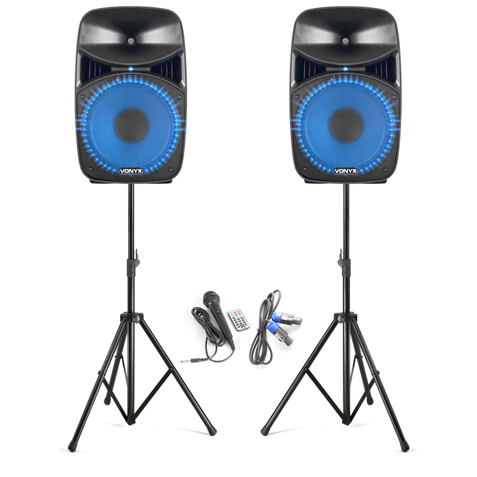 Vonyx VPS122A 12"" Bluetooth Party Speaker with Lights & Stands 800W