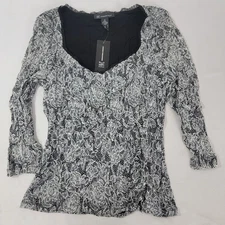 INC I.N.C. International Concept Women's Black White Shirt 3/4 Sleeve NEW Medium