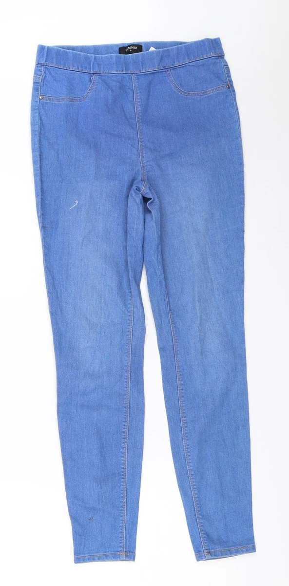 Pantalon jegging grande taille Texas bleu en coton mélangé uni coupe slim