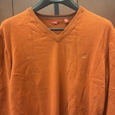 VINTAGE IZOD Mens Sweater Large Orange Pullover Solid Cotton V-Neck Red Tag