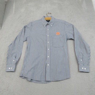 Auburn Tigers Shirt Men Medium Blue Check Button Down SEC Gameday Preppy Antigua