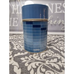 King Seeley Blue Stripe Thermos Bottle Block Soup Coffee 10 Oz #7010 Metal 1970s