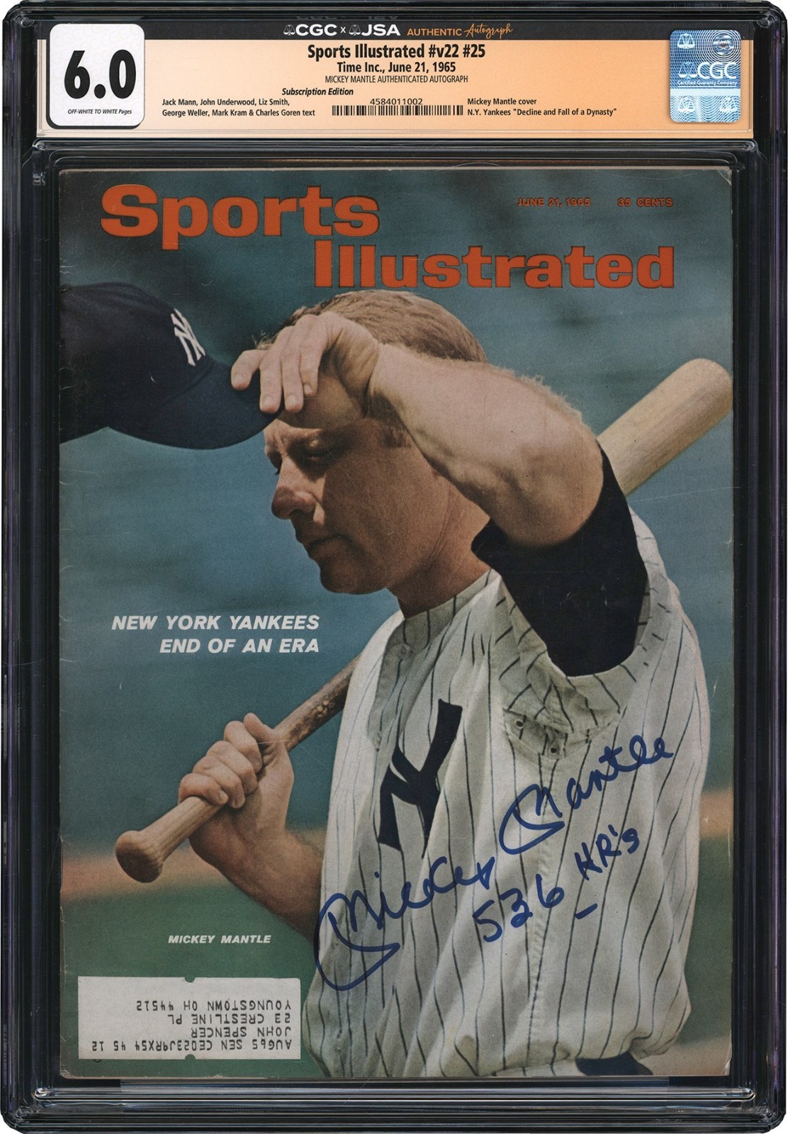 Mickey Mantle "536 Home Runs" Signed 1965 Sports Illustrated JSA 10 GEM MINT 
