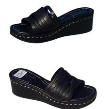 Donald Pliner Black Vachetta Leather Shoe Rubber Sole Slide Wedge 275 NIB