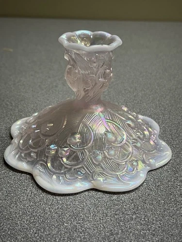 Fenton Lily Of The Valley Punk Opalescent Iridescent Candle Holder