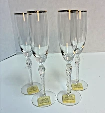 Lenox Monroe Clear Gold Rim Twisted Stem Champagne Flutes Set of 4