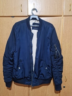 Men's Navy Zip-Up Windbreaker - Pull & Bear Lightweight Casual Coat - XL (EU 42)