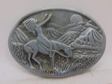 Vintage Native American Warrior on horse belt buckle by MBCI Mountains