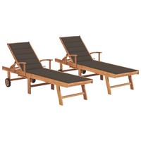 Sonnenliegen 2 Stk. Mit Auflagen Taupe Massivholz Teak
