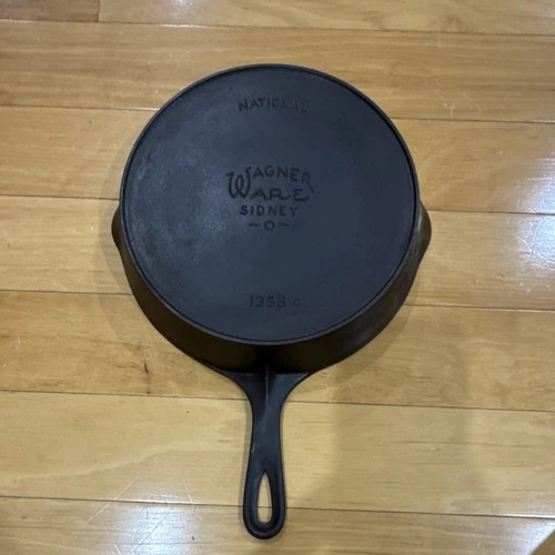 Wagner Ware Cast Iron Round Black Frying Pan 1358C Double Handle Gas Electric