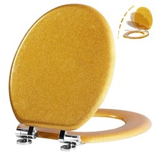 Glitter Toilet Seat Molded Wood Round Toilet Seat with Quietly Close and Quic...