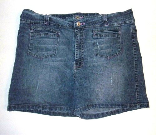 Leemo USA Jeans Vintage Denim Blue Shorts High Waist Juniors Plus Size 21/22