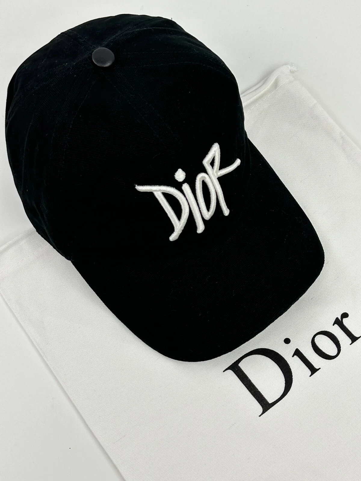 Authentique casquette de baseball Dior x Shawn Stussy logo brodé coton noir taille S