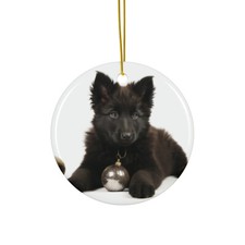 Hanging Ceramic Christmas Tree Ornament - Belgian Sheepdog Puppy Design