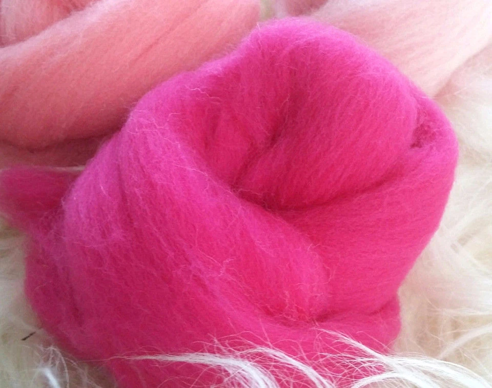 Pink Wool Roving Fiber Kit Merino Wool top Sampler Pack - Spin, Felt, Craft  - Image 4 of 4