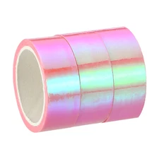 3pcs 15mmx5m Holographic Tape Adhesive Metallic Foil Masking Sticker, Pink