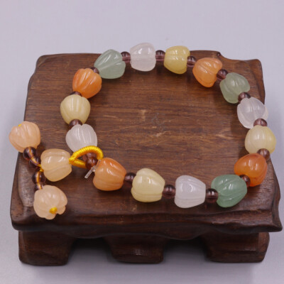 NEW Natural Yellow Jade Bracelet 10mm Pumpkin Bead Women Bracelet Fit 16cm