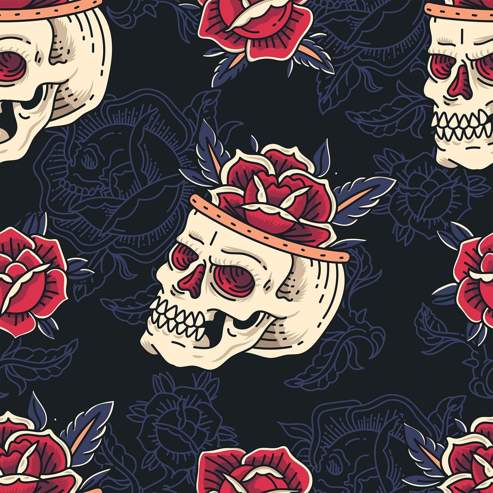 12x393 Sugar Skull Gothic Halloween Scary Peel and Stick Wallpaper
