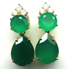 Gemstone Forest Green Doublet Emerald Zircon Earrings 925 Sterling Silver