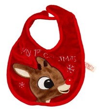Rudolph The Red Nosed Reindeer My 1st Christmas Holiday Baby Bib Hook And Loop