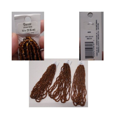 Darice Strung Beads Amber Color Glass Seed Bead Strands 14 Inches Lot of 3 NEW