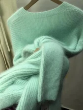 Angora Wool Sweater Blended Fuzzy Super Soft Side Slit