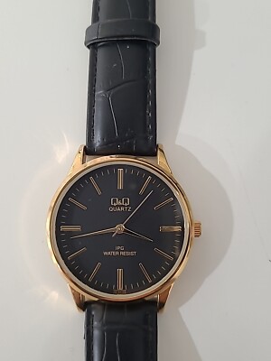 QQ Mens Watch Quartz Black Leather Band New Battery