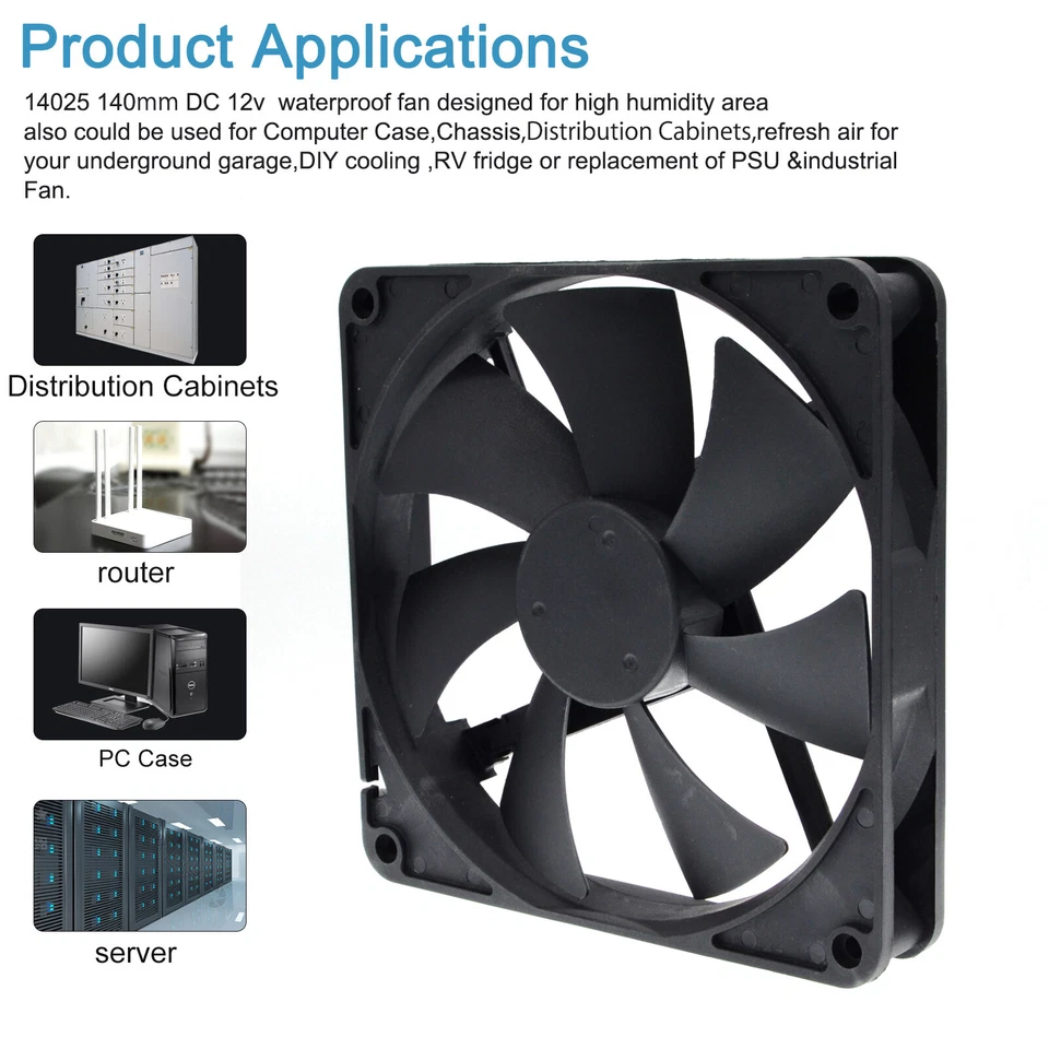 140mm 14cm Computer Case Cooling Fan PC Waterproof Dustproof,2900RPM 140X140X25m - Image 2 of 4