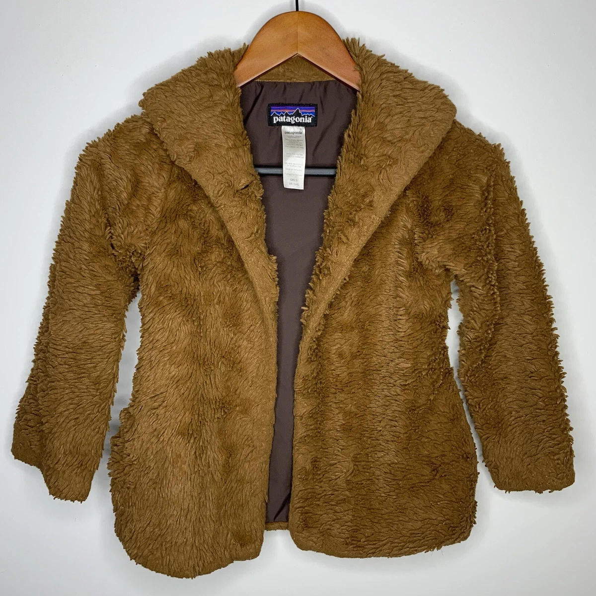 Patagonia Girls Pelage Jacket Brown Faux Fur XS 5 6 Button Closure