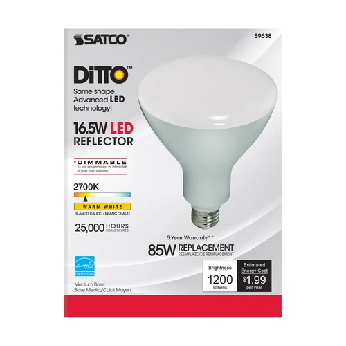Satco S9638 LED VWFL Very Wide Flood 16.5W =85W BR40 Medium E26 2700K Warm White - Picture 6 of 11